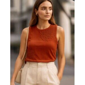 Anthropologie Women's Orange Tank Top Crochet L Boho Minimalist Athleisure